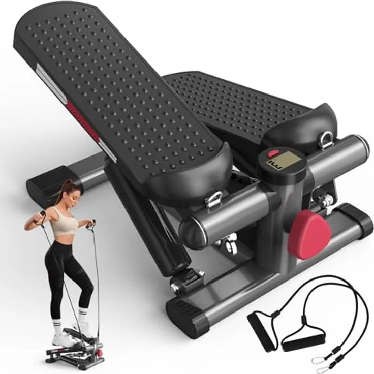 JASPORT ST1 Mini-Stepper für Zuhause, 2-in-1 Up-Down Swing Stepper mit Power Ropes, LCD-Display, Einstellbarer Widerstand, Bein- und Armtraining, Leise und Kompakt, Maximale Belastung 100 kg