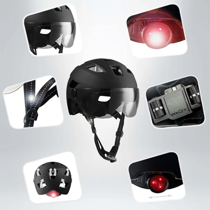 Crazy Safety E-bike Helm für Erwachsene, Schwarz mit Visier und LED-Blinker, EN1078, Größe ML – Bild 5