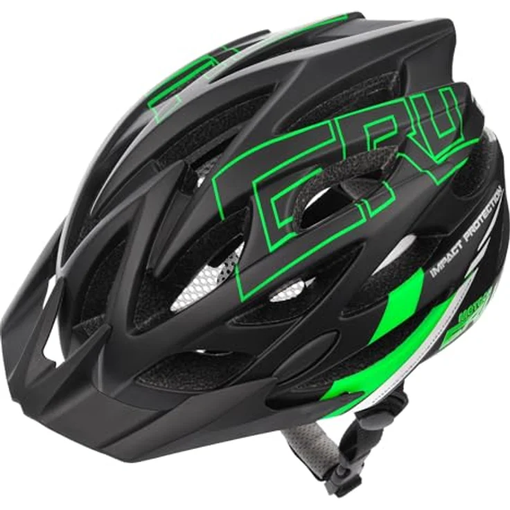 Meteor GRUVER Fahrradhelm M, Schwarz-Grün, verstellbar 55-58 cm, Air Flow System, abnehmbares Visier, antibakterielles Innenfutter – Bild 1