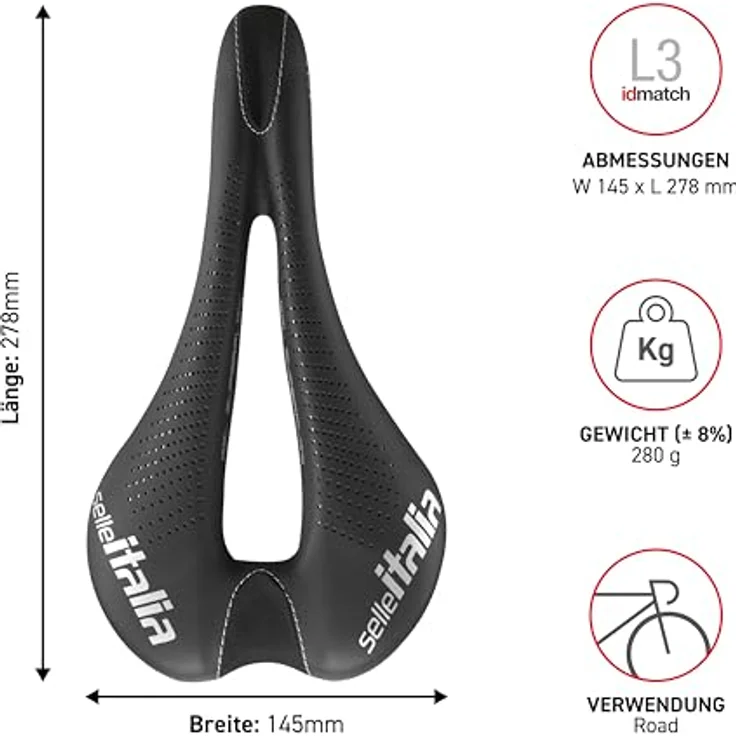 Selle Italia Max SLR Gel Superflow, Fahrradsattel für Road/Offroad, 280 g, Fibra-Tek, Schwarz, Größe L (W 145 x L 275 mm) – Bild 4