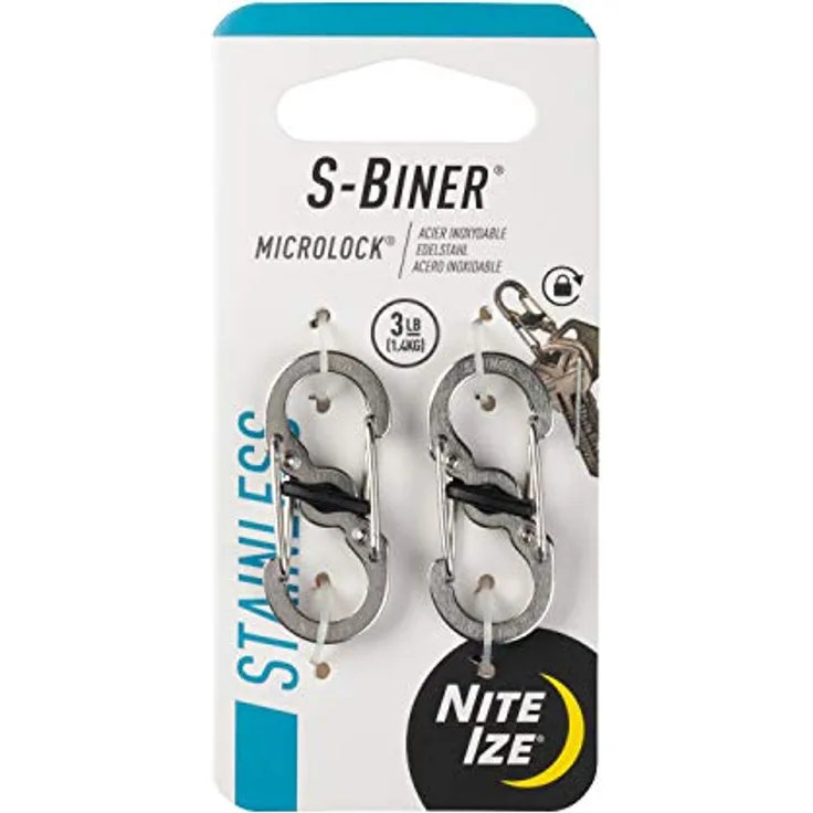 Nite Ize Karabiner S-Biner MicroLock 2 Stk, silber, mit sicherem Drehverschluss