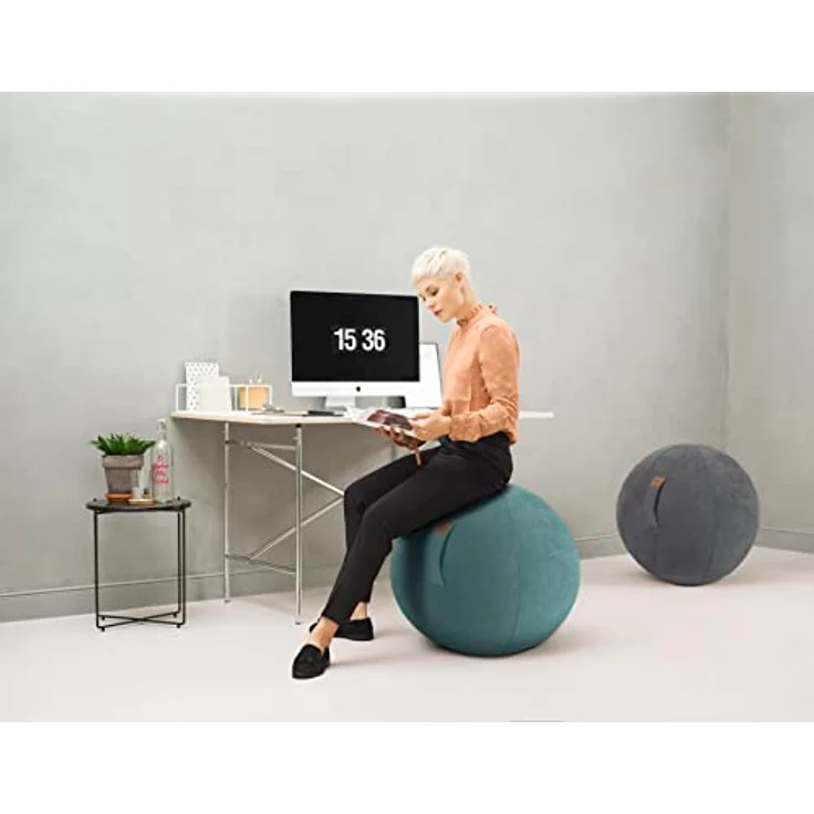 SITTING POINT only by MAGMA Sitting Ball Sitzball/Gymnastikball ALFA mit Velours-Bezug in Petrol, 65cm Durchmesser, inkl. Pumpenadapter – Bild 5