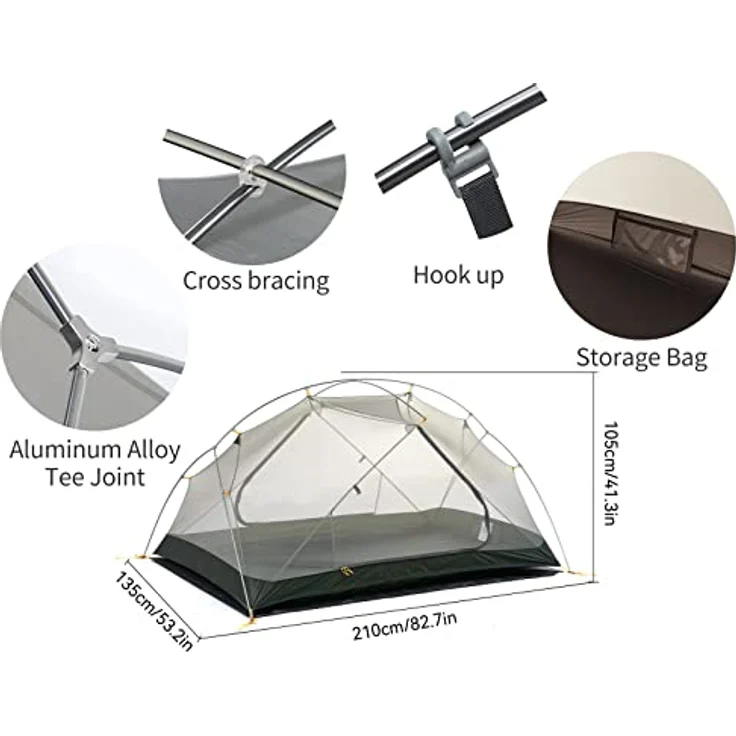 Naturehike Mongar Ultralight Zelt, 2-Personen Campingzelt aus wasserdichtem 20D Nylon in Grau, leicht und atmungsaktiv mit 2 Türen und Foyer-Design – Bild 4