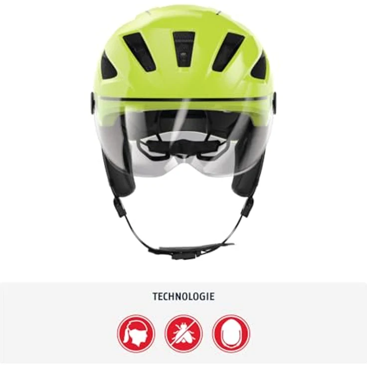 ABUS Stadthelm Pedelec 2.0 ACE - Fahrradhelm mit Rücklicht, Visier, Regenhaube, Ohrenschutz - Gelb Glänzend, Größe S – Bild 3