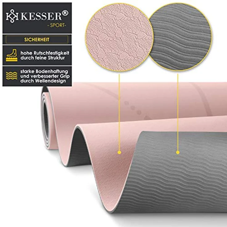KESSER® Gymnastikmatte mit Tragegurt rutschfest TPE Yogamatte Gepolstert & rutschfest Fitnessmatte, 183 x 61 Trainingsmatte für Fitness Sportmatte, Pilates & Gymnastik Workout extradick (Rosa) – Bild 4