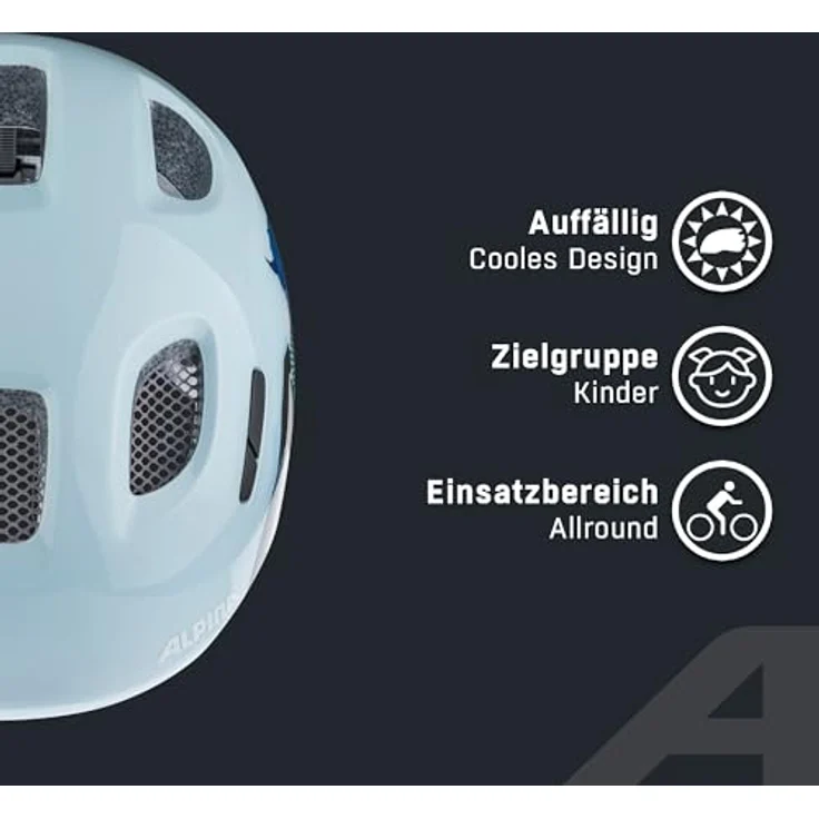 ALPINA Ximo, Leichter & Bruchfester Kinderfahrradhelm mit 360°-Fitsystem und optionalem LED-Licht, Mountain Monster Gloss, 45-49 – Bild 3