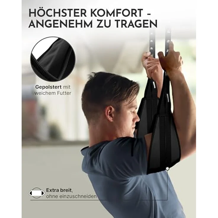 NEOLYMP Bauchtrainer Bauchmuskelschlaufen, gepolstert mit Edelstahl-Haken, höhenverstellbar bis 250 kg belastbar, inkl. 2x Armschlaufen und Nylon-Tragetasche – Bild 5