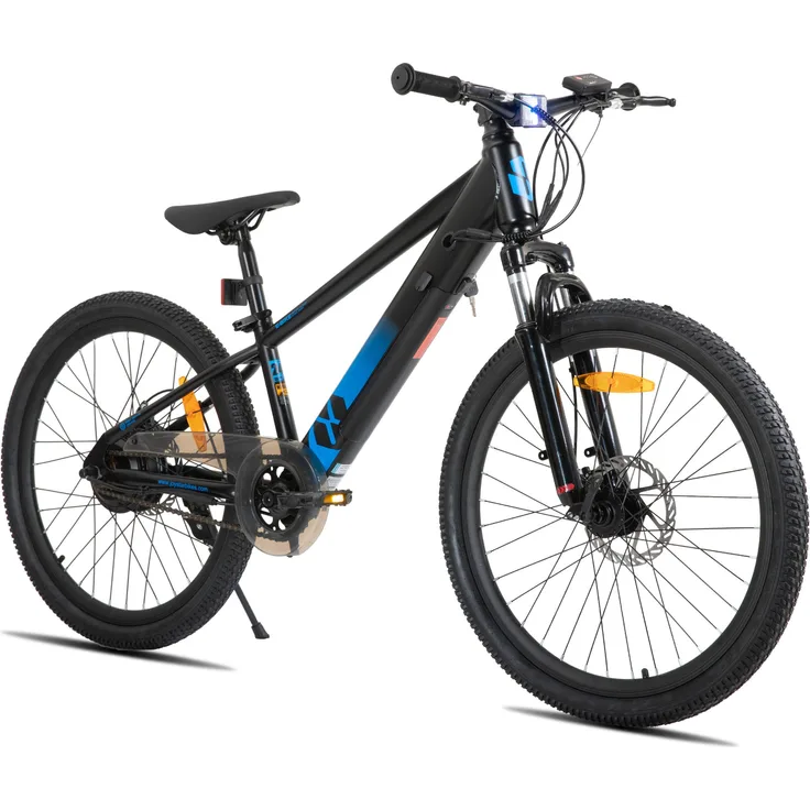 Hiland JOYSTAR 24-Zoll Elektro-Mountainbike für Jugendliche, 250 W Motor, 24V 5.2Ah Akku, 25 km/h, Federgabel, verstellbarer Sattel, Scheibenbremse, Schwarz