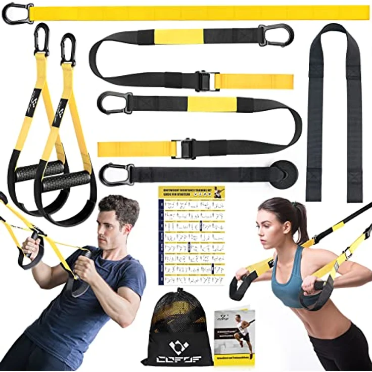 Schlingentrainer, Sling Trainer für EIN Ganzkörpertraining, Schlingentrainer für zuhause mit Großem Griff Türankerbefestigung Tragtasche, Übungsanleitung for Homegym – Bild 1