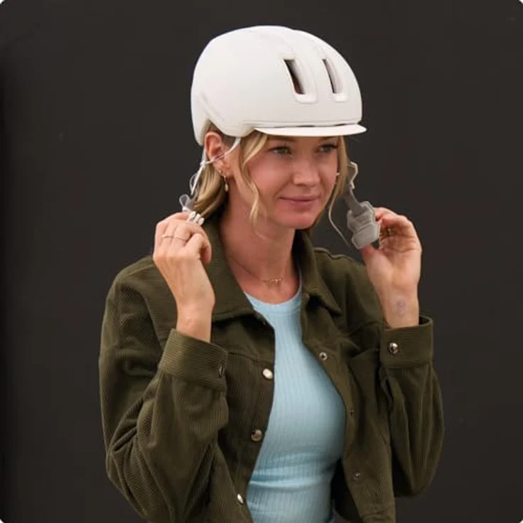 ABUS Urban Helm HUD-Y, Fahrradhelm mit aufladbarem LED-Rücklicht & Magnetverschluss, pure white, Größe M – Bild 6