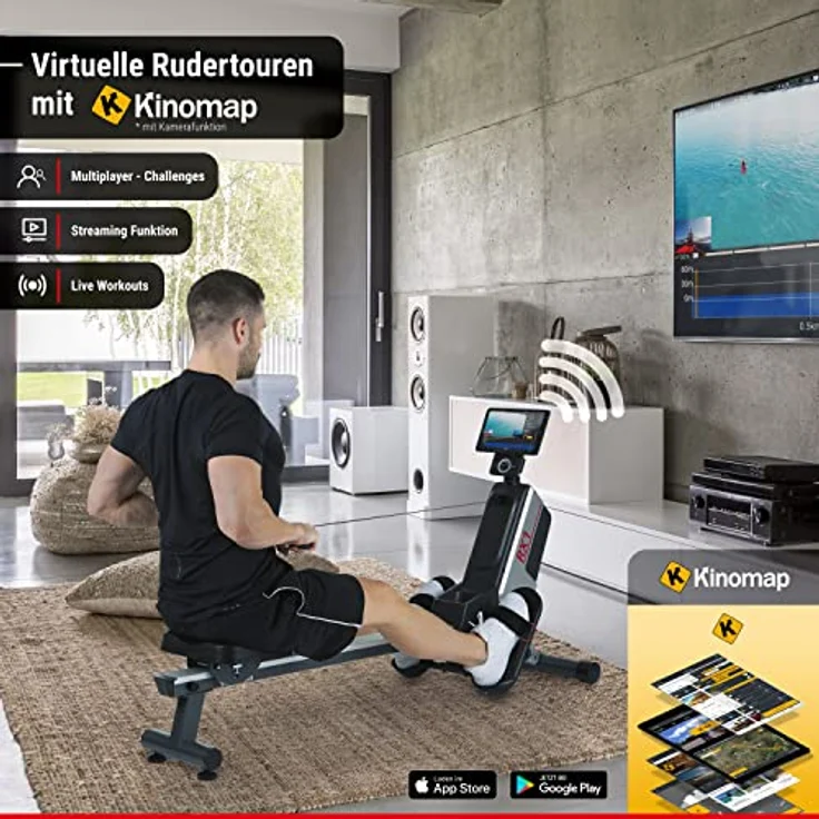 HAMMER Rudergerät RX1 für zu Hause - klappbare Rudermaschine mit Magnetbremssystem, kugelgelagertem Sitz, bis 120 kg Nutzergewicht & integriertem Pulsempfänger für Brustgurte – Bild 5