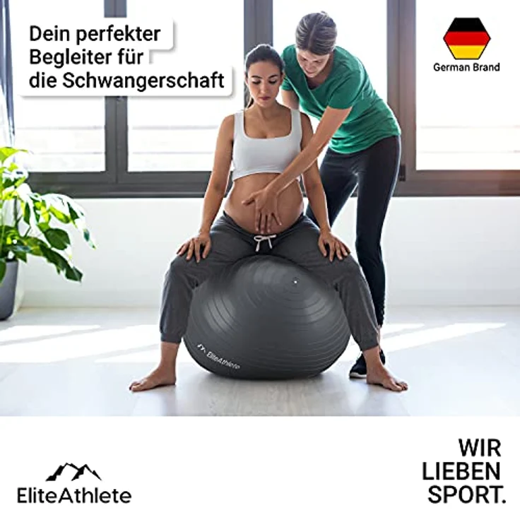 EliteAthlete Gymnastikball Sitzball Büro ergonomisch mit Anti Burst System - Fitness Pilates Schwangerschaft - Schwangerschaftsball Fitnessball Yogaball - Yoga Ball 55cm inkl. Luftpumpe – Bild 4