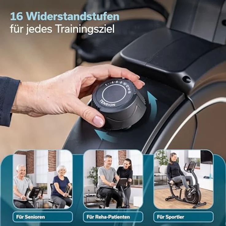 Skandika Cykling P8-H Comfort, Liege-Ergometer mit LCD Display, Magnetbremse, 16 Widerstandsstufen, Bluetooth, für Körpergrößen bis 195 cm und 120 kg – Bild 3