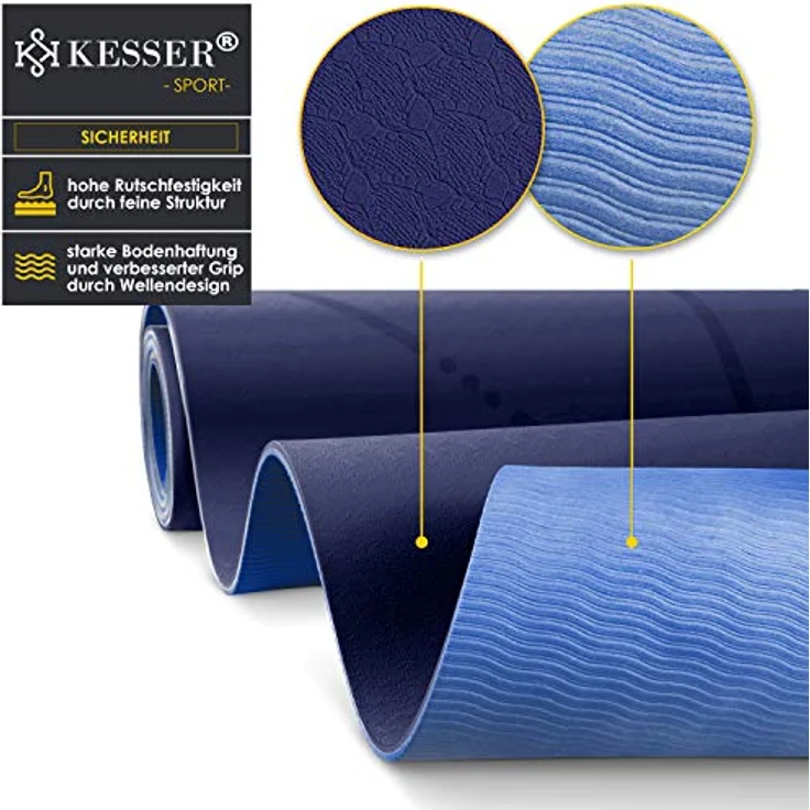 KESSER® Gymnastikmatte mit Tragegurt rutschfest TPE Yogamatte Gepolstert & rutschfest Fitnessmatte, 183 x 61 Trainingsmatte für Fitness Sportmatte, Pilates & Gymnastik Workout extradick – Bild 4