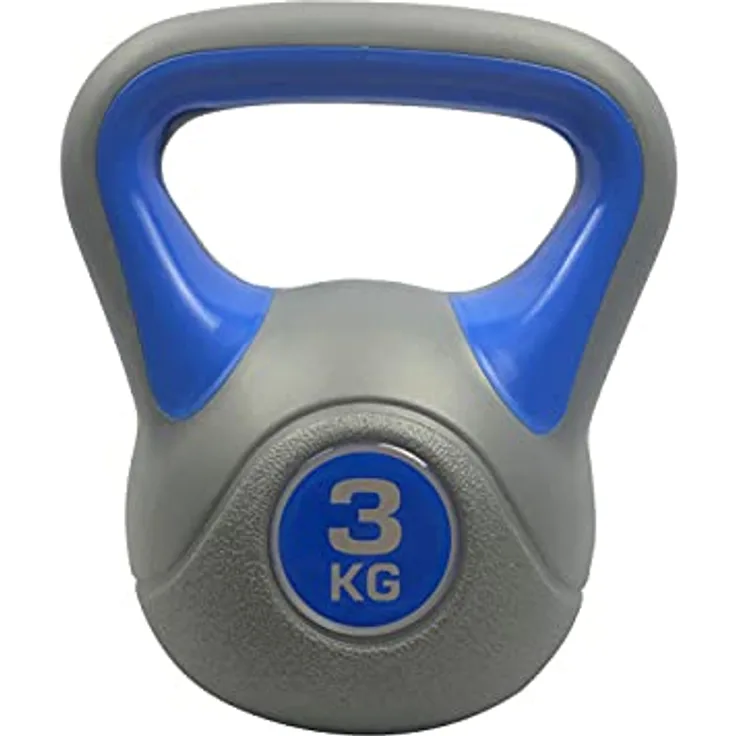 Helo Kettlebell Schwunghantel 3 kg, ergonomische Kunststoff Kugelhantel in Blau mit flachem Boden für sicheren Stand