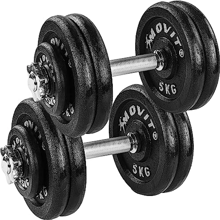 MOVIT® Kurzhantel PRO Set, Gusseisen Hantel, 2x 25kg, Stange 30mm Standardnorm, Griff gerändelt, Sternverschlüsse, Hantel Set Kurzhantelset Gewichte – Bild 1