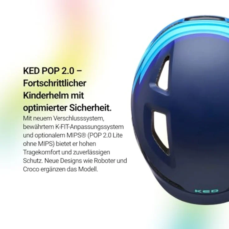 KED Pop II Lite Kinder Fahrradhelm mit Ultraleichtem Design, K-FIT System und Reflektierenden Details | Farbe: Blue Matt | Größe: 48-52 (S) – Bild 4
