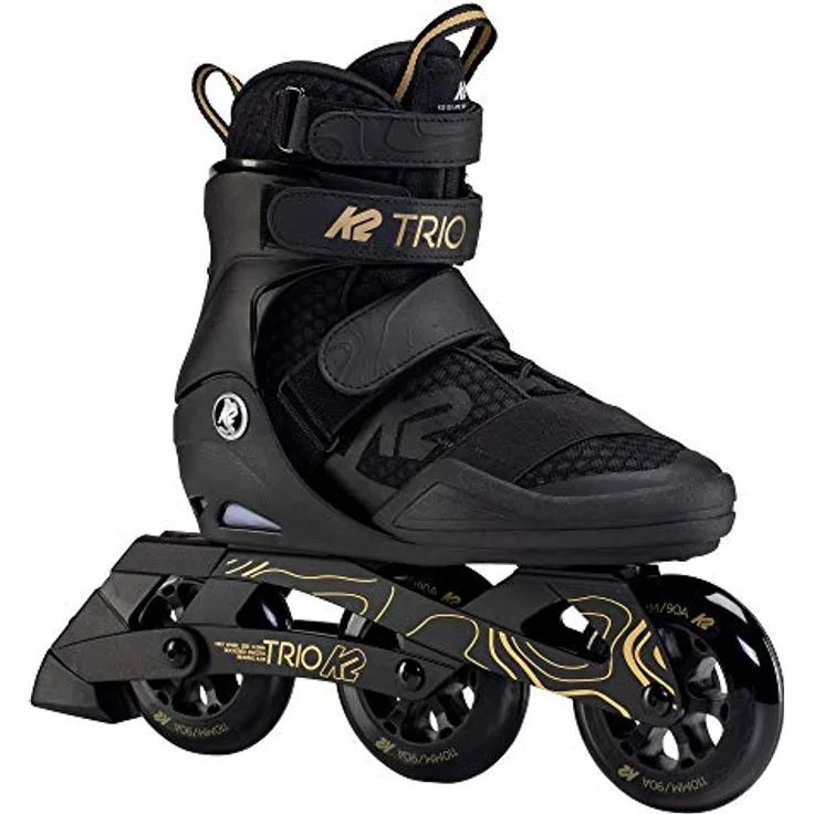 K2 Skates TRIO 110 Inline Skates Unisex, schwarz-gold, Größe EU: 44, mit Stability Plus Cuff und 110 mm Rollen für optimale Geschwindigkeit und Komfort