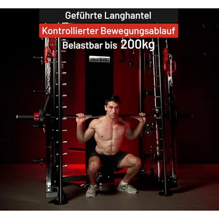 GORILLA SPORTS Kraftstation Power Rack Smith Machine - Multifunktionales Heimfitnessgerät, hohe Belastbarkeit, robustes Design, schwarz – Bild 4