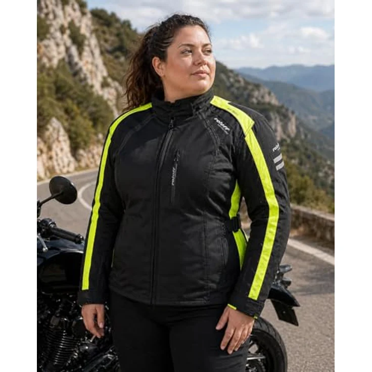 Roleff RO981 Damen Motorradjacke, schwarz-neongelb, wasserdicht, atmungsaktiv mit Protektoren, Größe L – Bild 5