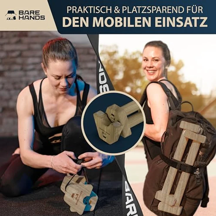 BARE HANDS Liegestützgriffe Modell M – Gelenksschonende & rutschfeste Holz Liegestützgriffe, ideal für Handstand & Liegestütze, Dunkel – Bild 4