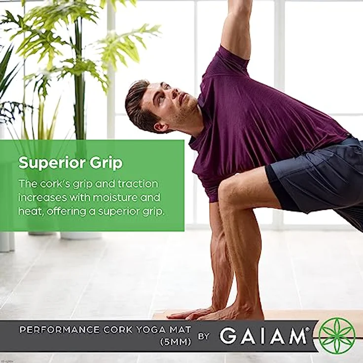Gaiam Kork-Yogamatte, natürliche Oberseite mit ungiftiger Gummi-Rückseite, schweiß- und geruchsresistent, ideal für Hot Yoga und Pilates, 162 cm x 61 cm x 5 mm – Bild 5