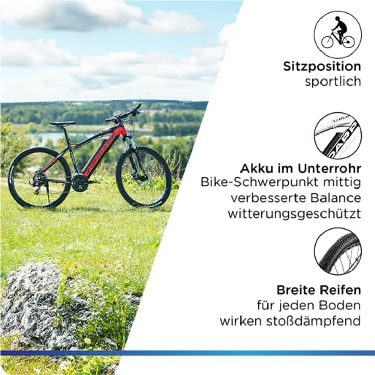 ZÜNDAPP E Mountainbike 650B Hardtail Pedelec 27,5 Zoll Z801 eBike Elektrofahrrad (schwarz/weiß, 48 cm) - Vielseitiges E-Mountainbike für täglichen Einsatz und Geländefahrten, 250W Hinterradmotor, 418Wh Akku, 27,5 Zoll Rahmen, 21 Gang Schaltung, mechanische Scheibenbremsen, einstellbare Federgabel, Aluminium-Slopingrahmen, 27,5" Reifen, ergonomische Griffe, schaumstoffgepolsterter Sattel, vormontiert, Sattelhöhe einstellbar - Preisvergleich – Bild 5