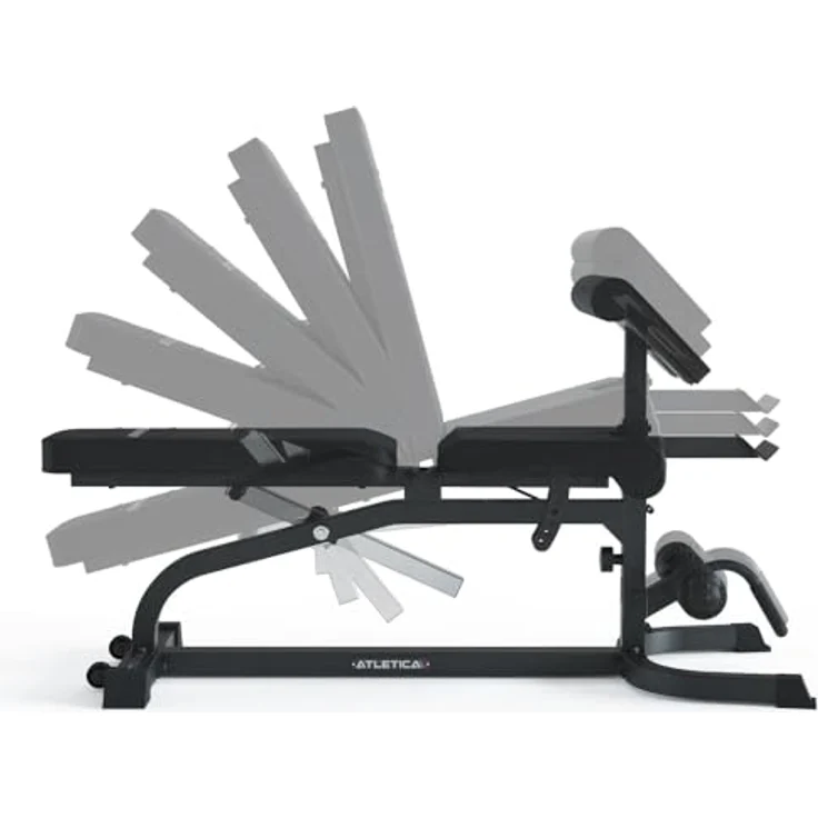 Atletica X-Bench Multifunktionale Hantelbank mit Bizeps- und Beincurl-Aufsätzen | Negativ verstellbar | 650kg Belastbarkeit | 8cm dickes Polster – Bild 5