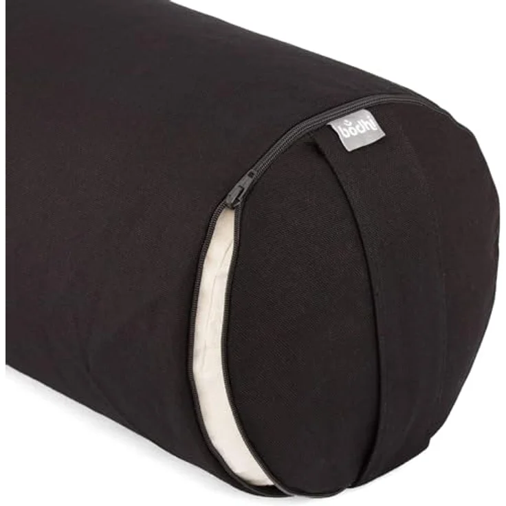Bodhi Yoga Bolster Rolle Ø 22 cm | Yogarolle mit Bio-Dinkelfüllung | Yogakissen für Restorative & Yin Yoga | Waschbarer Bezug aus Baumwolle | Pilates Kissen mit Trageschlaufe (schwarz) – Bild 2