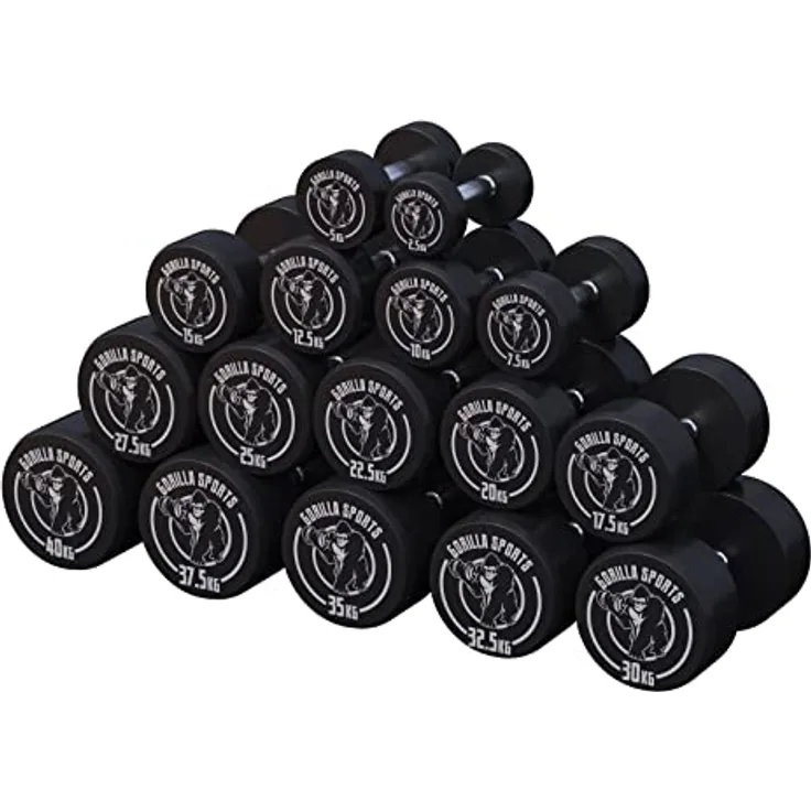 GORILLA SPORTS® Kurzhanteln - Einzeln / 2er Set, von 2,5 bis 40 kg Gewichte, Gummi, Gusseisen Kern, rutschfeste, gerändelte Griffe, Schwarz - Rundhanteln, Hantelset, Kurzhantelset, Dumbbells