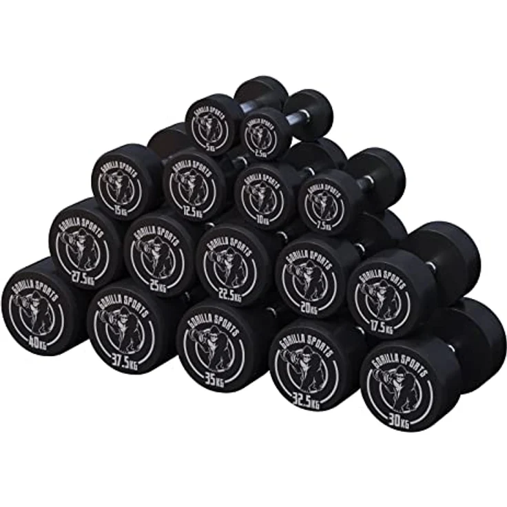 GORILLA SPORTS® Kurzhanteln - Einzeln / 2er Set, von 2,5 bis 40 kg Gewichte, Gummi, Gusseisen Kern, rutschfeste, gerändelte Griffe, Schwarz - Rundhanteln, Hantelset, Kurzhantelset, Dumbbells – Bild 1