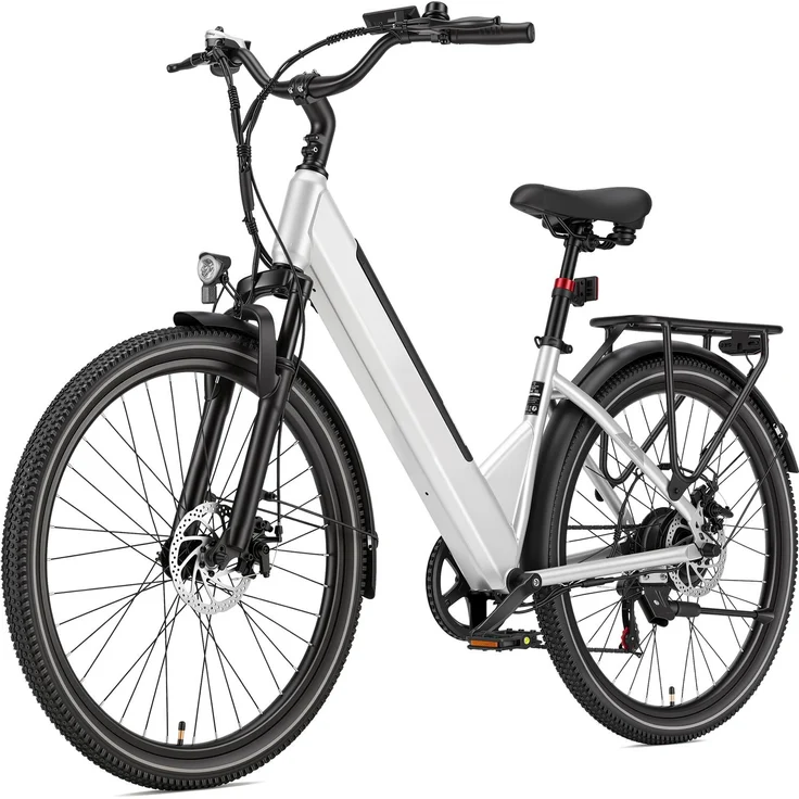 PiXELPiLOT 26 Zoll E-Bike, 250W Heckmotor, 36V 14,5Ah Akku, Shimano 7-Gang, Reichweite bis 75 km, Scheibenbremsen, Federung
