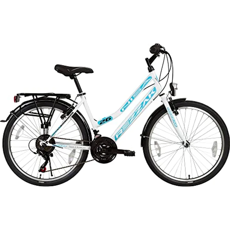 Rezzak 26 Zoll Fahrrad Damen Citybike 21 Gang Drehschaltung RH ca 47cm Weiss Türkis