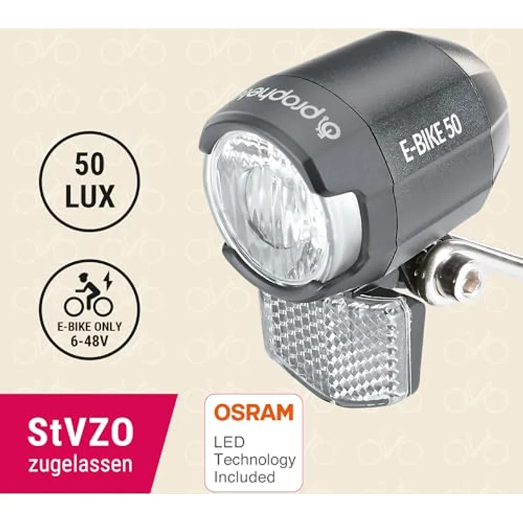 Prophete LED-Batteriescheinwerfer 50 Lux, Montage am Schaft, seitliche Sicherheit, leuchtendes Prophete Logo - Kinderfahrrad Zubehör - blau – Bild 2