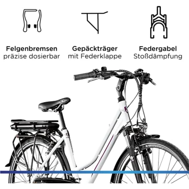 ZÜNDAPP Z802 E Bike Trekking 28 Zoll Elektrofahrrad mit 21 Gängen, bis 115 km, Beleuchtung, LED Display (weiß/lila, 48 cm) – Bild 5