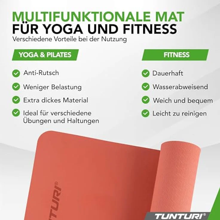Tunturi Dicke Yogamatte 8mm - Rutschfest Gymnastikmatte  - Mit Tragegurt - Für Yoga und Pilates -  Sportmatte 183x61x0,8cm -Schadstofffrij - Besonders komfortabel - Roségold – Bild 5