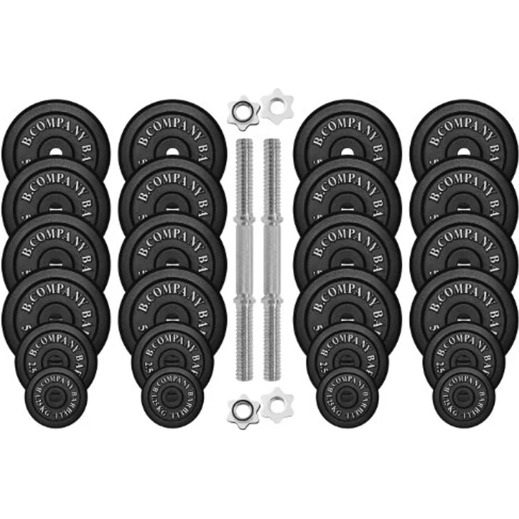 Bad Company Guss Kurzhantel-Set 100Kg mit verchromten Stangen und massiven Guss-Hantelscheiben, klassisches Design – Bild 2