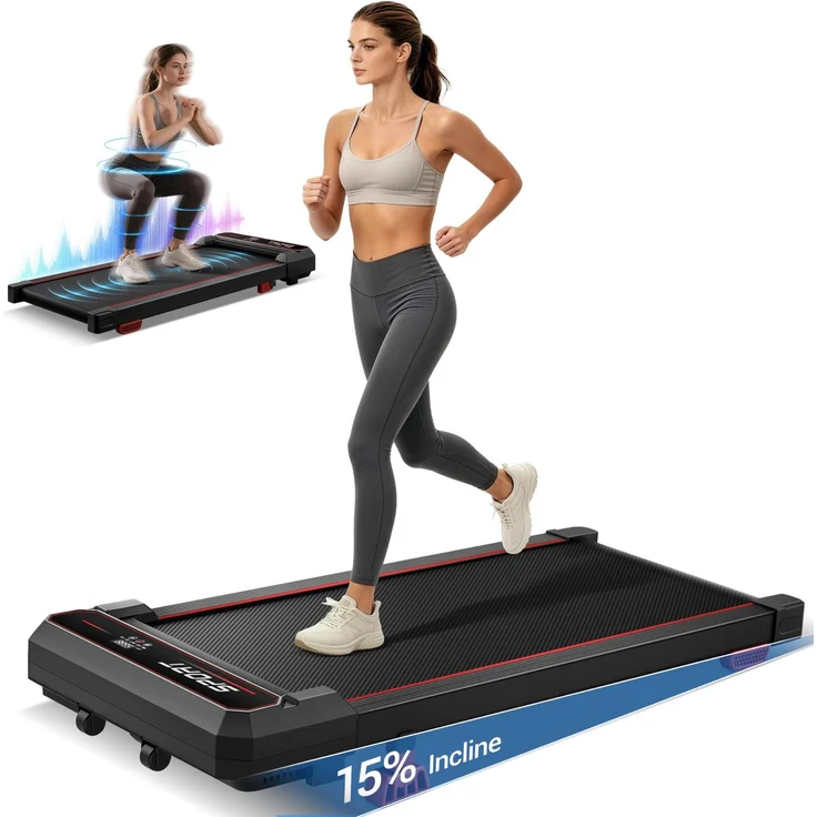 LONTEK Elektrisches Walking Pad mit 15 % Steigung, 1-8 km/h, 3 Geschwindigkeitsstufen und Vibrationsmodus