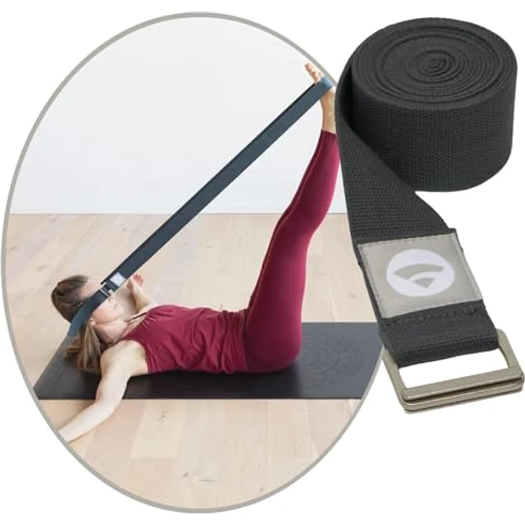 Bodhi Padma Yogagurt XL, Yoga Belt aus 100% Baumwolle, extra breites Yogaband mit waschbarer Schiebeschnalle aus Edelstahl, anthrazit – Bild 4