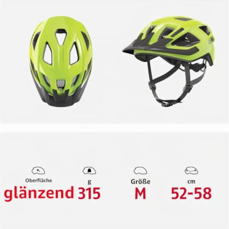 ABUS Fahrradhelm Aduro 3.0 LED, Größe M, Gelb, stoßabsorbierende In-Mold-Verbindung, gute Belüftung, verstellbares System – Bild 5