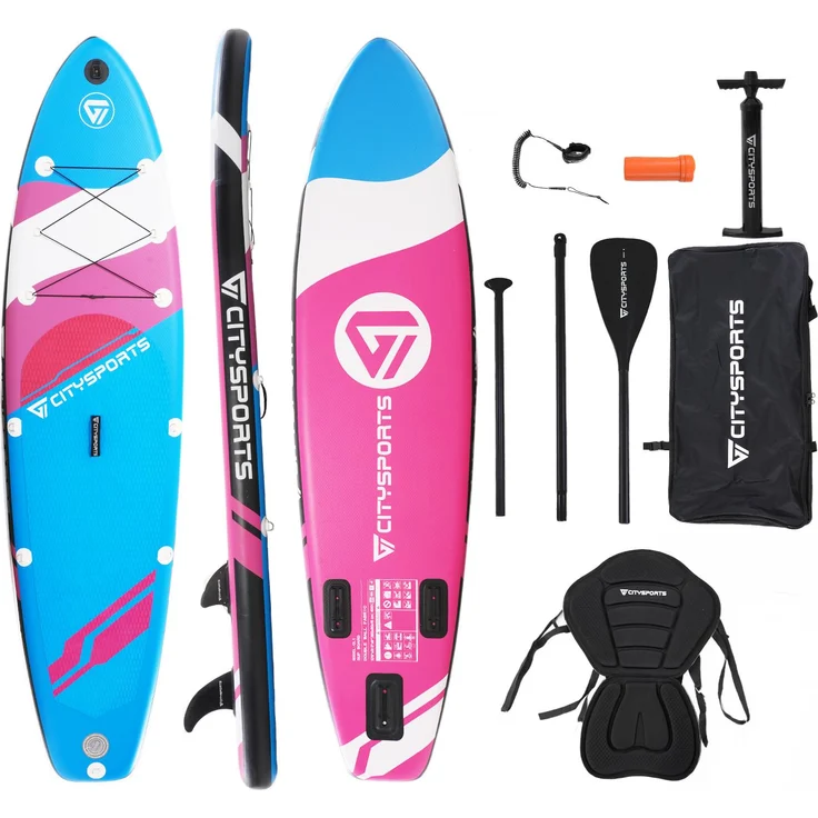 CITYSPORTS Stand Up Paddle Set 320x80x15 cm, Aufblasbares SUP-Board belastbar bis 160 kg, Komplettset mit Paddel, Rucksack und Sicherheitsseil