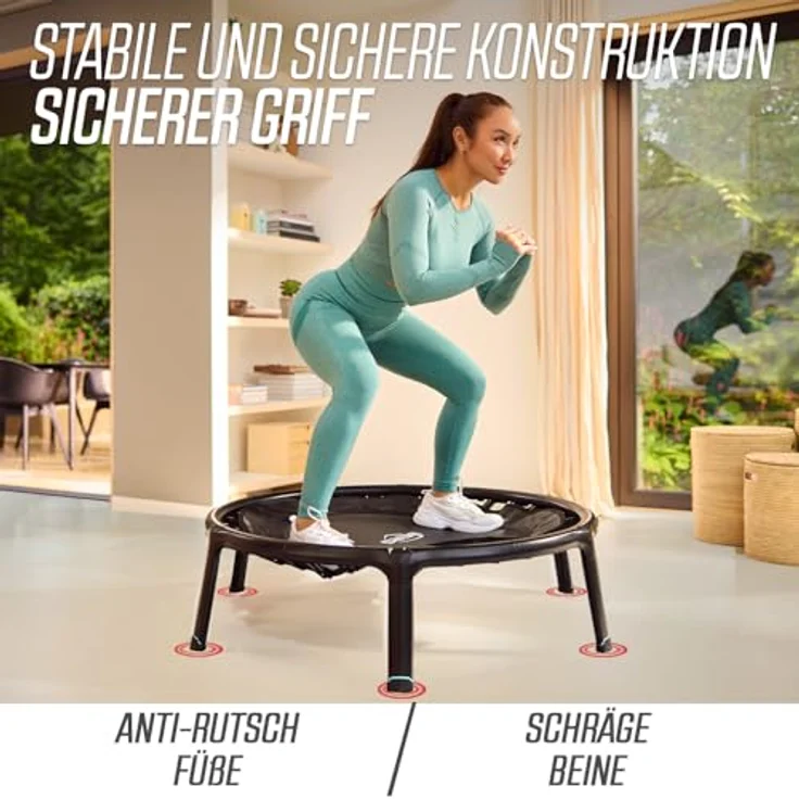 Berg Fitnesstrampolin, 110 cm Ø, individuell einstellbare Gummibänder, klappbar, stabil und rutschfest – Bild 5
