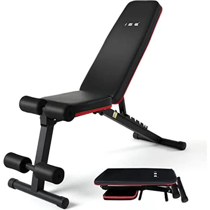 ISE Profi Hantelbank Multifunktion klappbar,Kurzhantelbank mit 7 Stufen,verstellbare Trainingsbank als Schrägbank Flachbank Negativbank für Sit-ups,Bauch- und Rückentraining, SY-5902