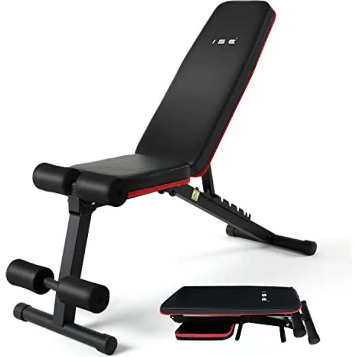 ISE Profi Hantelbank Multifunktion klappbar,Kurzhantelbank mit 7 Stufen,verstellbare Trainingsbank als Schrägbank Flachbank Negativbank für Sit-ups,Bauch- und Rückentraining, SY-5902 – Bild 1