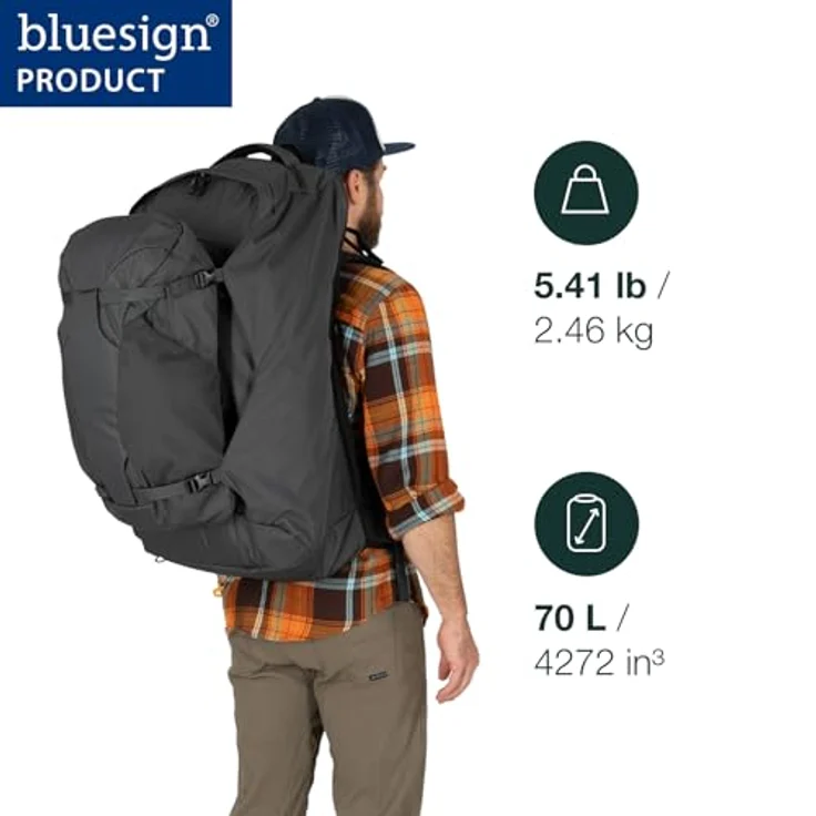 Osprey Farpoint 70 Herren-Reisesack, Schwarz, Einheitsgröße, mit verstellbarem AirScape-Rückenteil – Bild 2