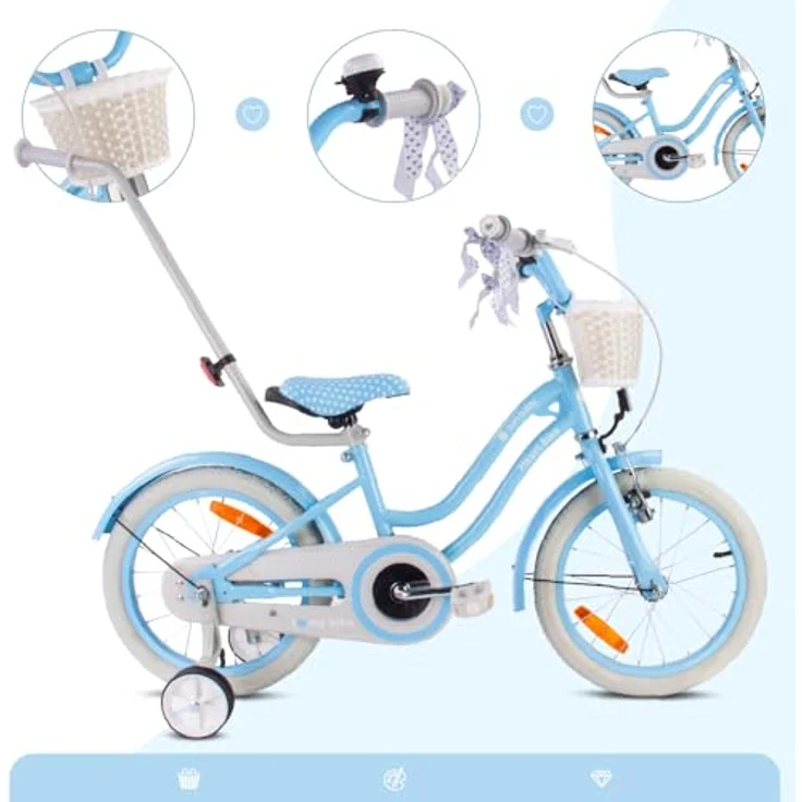 Sun Baby Kinderfahrrad Silver Moon 16 Zoll Mädchenfahrrad mit Stützrädern, Blau – Bild 3