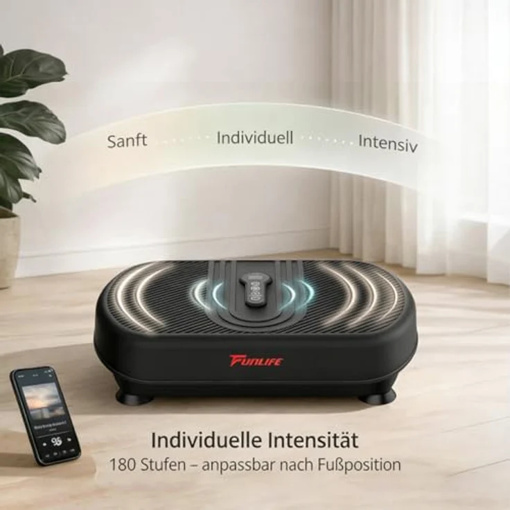Funlife V6 Vibrationsplatte, 120kg, 120 Stufen & 5 Programme, Fitnessplatte mit Trainingsseilen & Bluetooth, kompakt & leise für Heimtraining – Bild 5