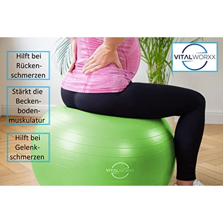 VITALWORXX Gymnastikball für Schwangere, extrem stabil, Sitzball Yogaball Pezziball 65 cm mit Pumpe, mit Übungen für Schwangerschaft, Geburt, Gesundheit, – Bild 2