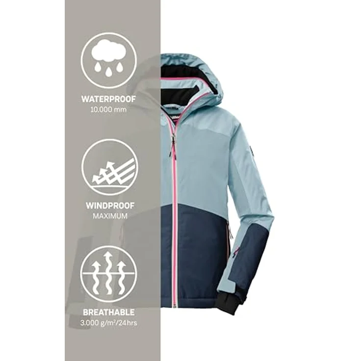 Killtec Ksw 196 Grls Ski Jacke, wasser- und winddicht mit 10.000 mm Wassersäule, hell rauchblau/nachtblau, Größe 176 – Bild 6