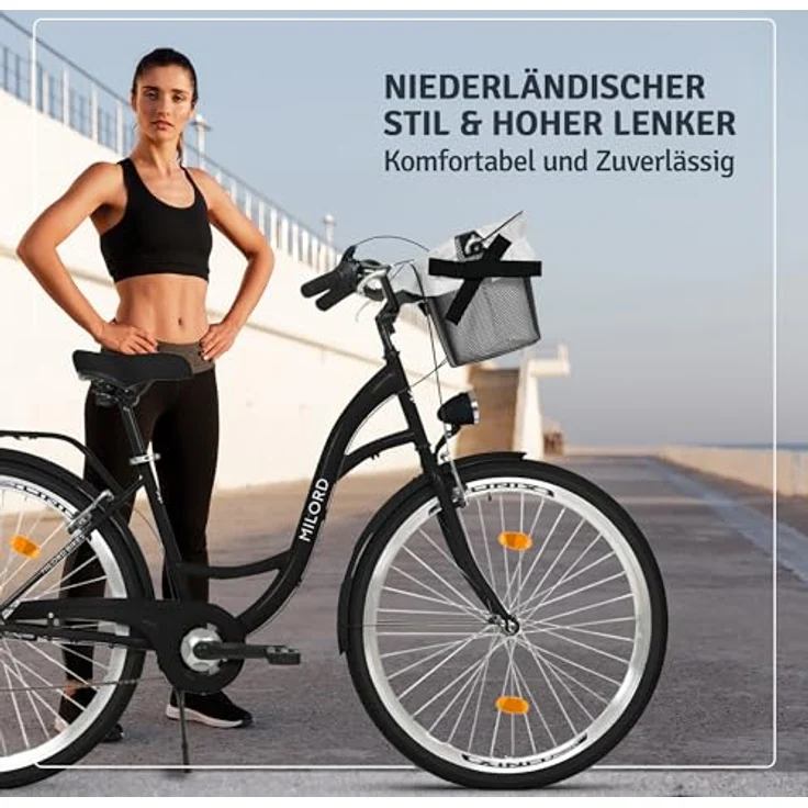 Milordbikes City-Fahrrad, Schwarz, 46 cm, Metallrahmen, leicht rollende 700C x 35 mm City-Reifen, inkl. hinterer Trägersystem – Bild 4